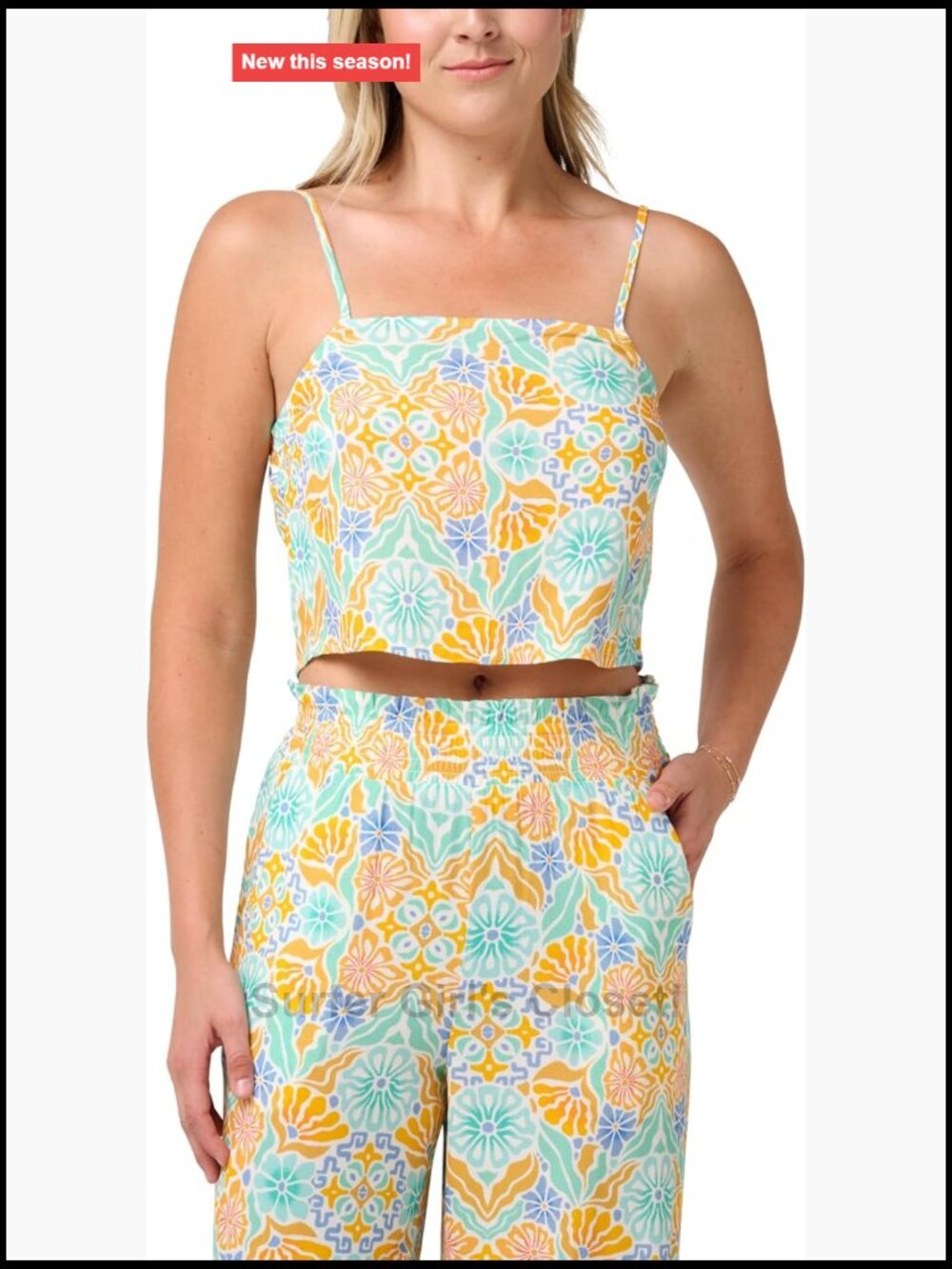 Quiksilver Cropped Cami Top Floral Print Square Neck